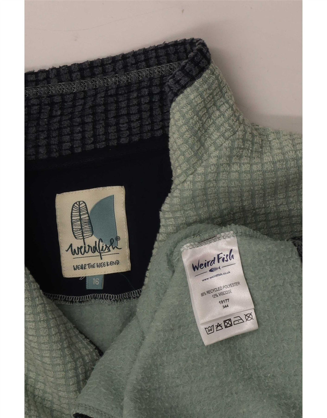 Weird Fish Womens Zip Neck Fleece Jumper UK 16 Large Green Polyester