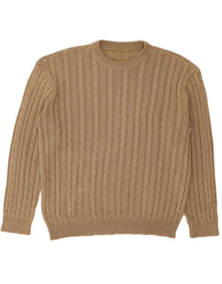 VINTAGE Mens Crew Neck Jumper Sweater Large Beige
