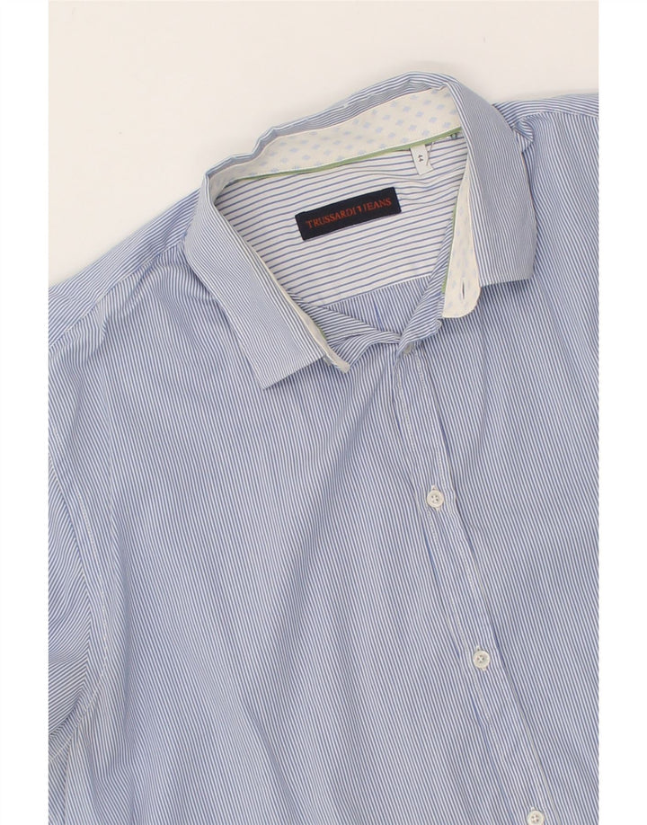TRUSSARDI JEANS Mens Shirt Size 44 XL Blue Pinstripe Vintage Trussardi Jeans and Second-Hand Trussardi Jeans from Messina Hembry 
