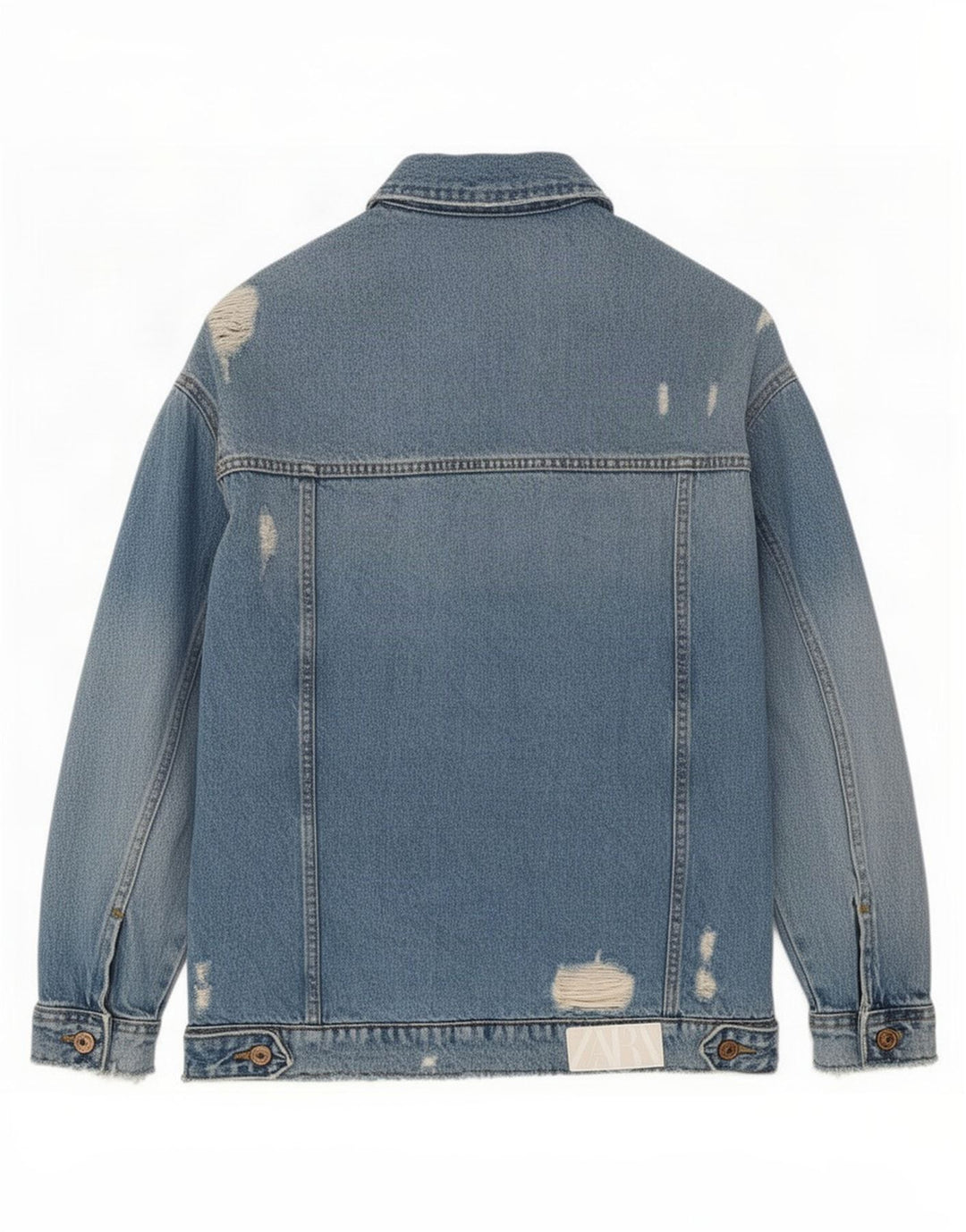 Zara Dame Distressed Oversized Denim Jacket UK 10 Small Blue Cotton