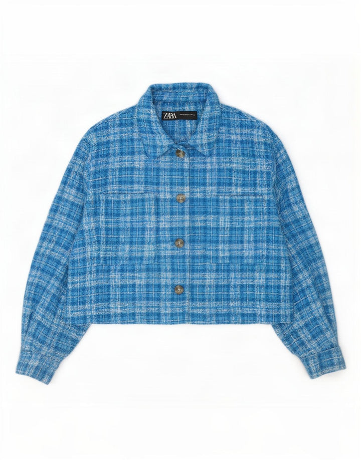 Zara Womens Bomber Jacket UK 18 XL Blå Plaid Polyester