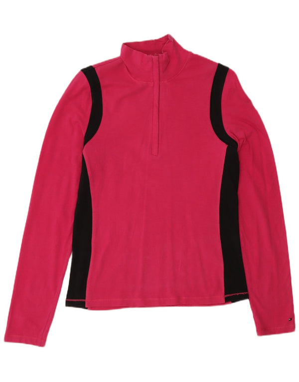 Tommy Hilfiger Dame Top Langærmet UK 12 Medium Pink Colourblock Sports