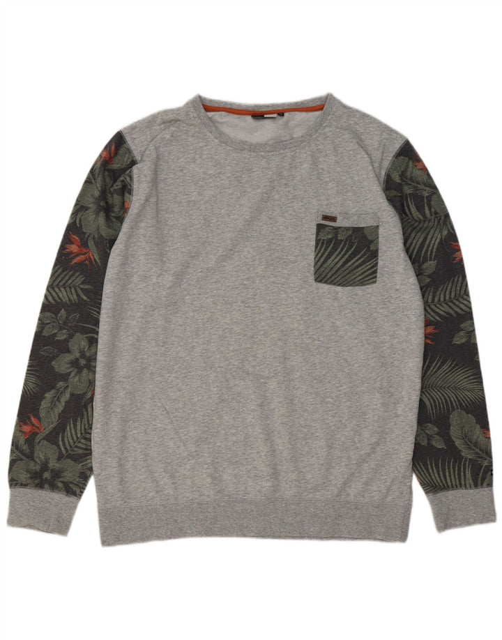 RIP CURL Mens Sweatshirt Jumper XL Grey Floral Cotton