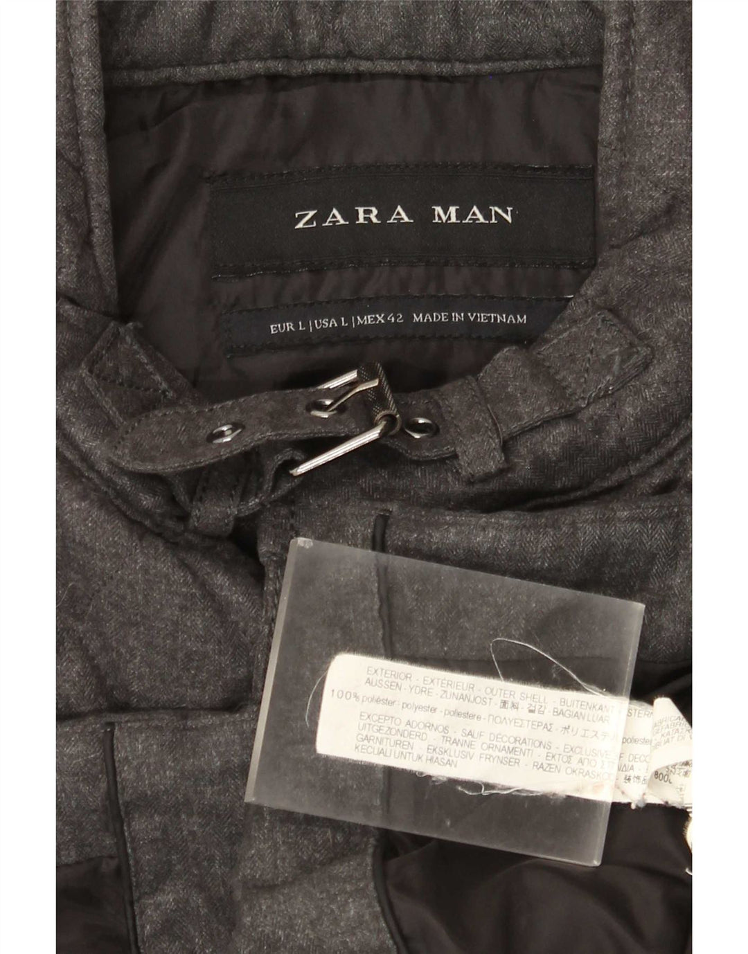 Zara Herre Quiltet Jakke UK 40 Stor Grå Polyester