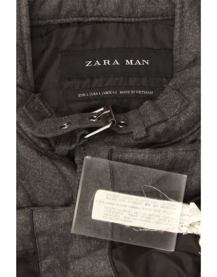 Zara Herre Quiltet Jakke UK 40 Stor Grå Polyester