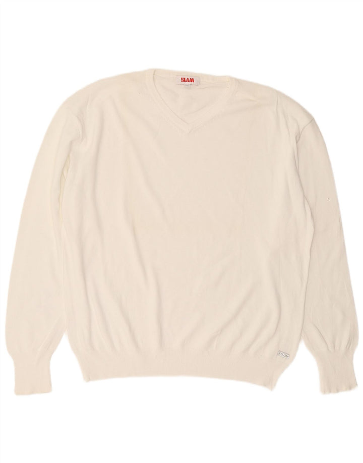 Slam Herre V-hals sweater 3XL Hvid Bomuld