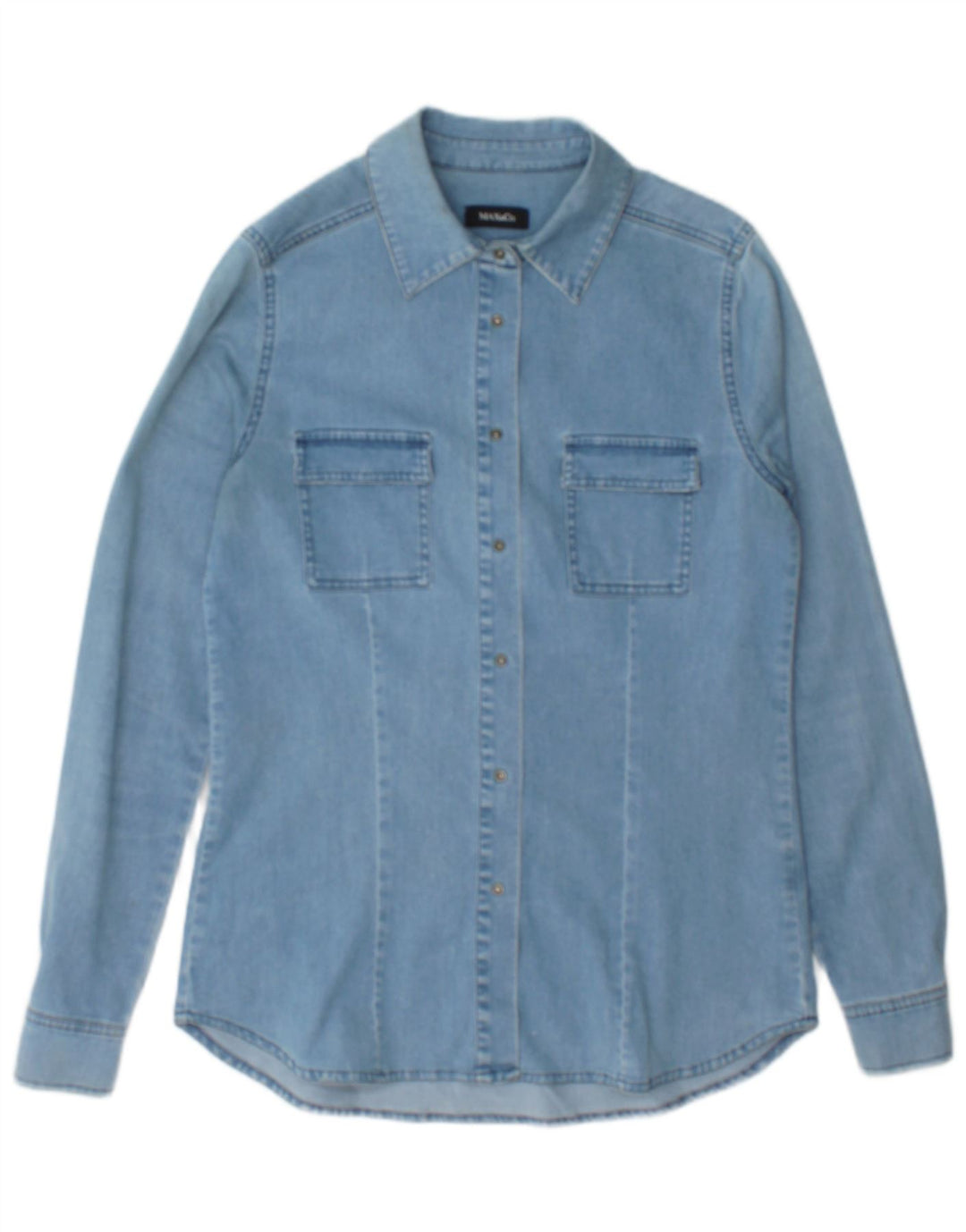 Max Mara Dame Denim Shirt UK 12 Medium Blue Bomuld