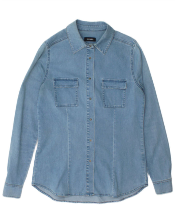 Max Mara Dame Denim Shirt UK 12 Medium Blue Bomuld