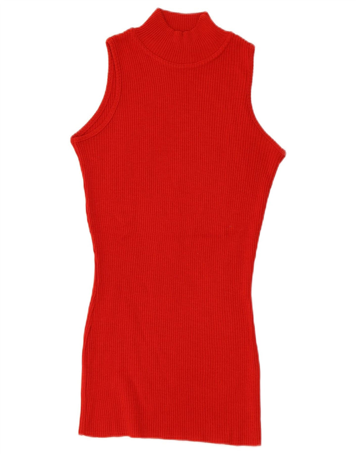 Vintage Dame Vest Tank Top UK 12 Medium Red Viscose
