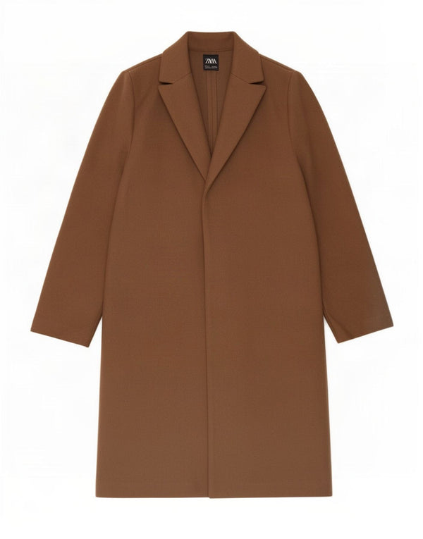 Zara Womens Open Overcoat UK 16 Large Brown Polyester