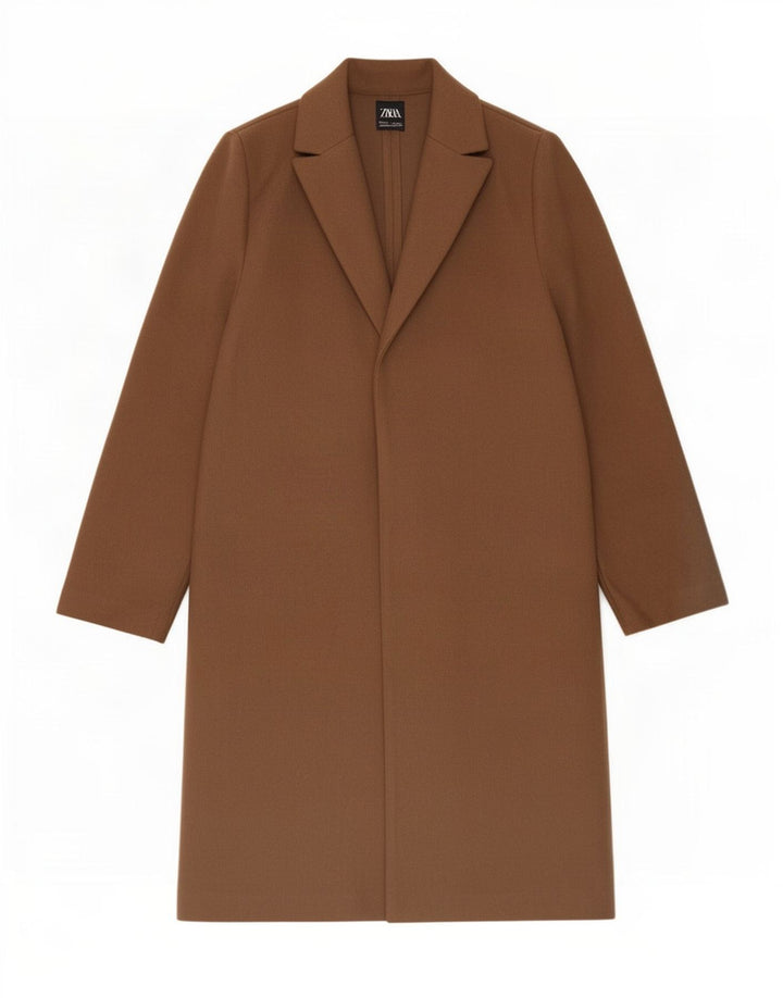Zara Womens Open Overcoat UK 16 Large Brown Polyester