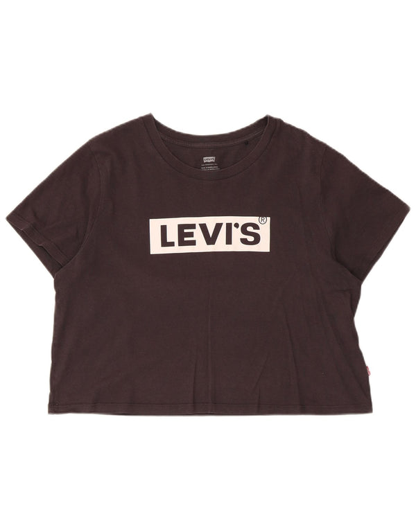 Levi's Dame Crop Grafisk T-Shirt Top UK 14 Stor Sort Bomuld