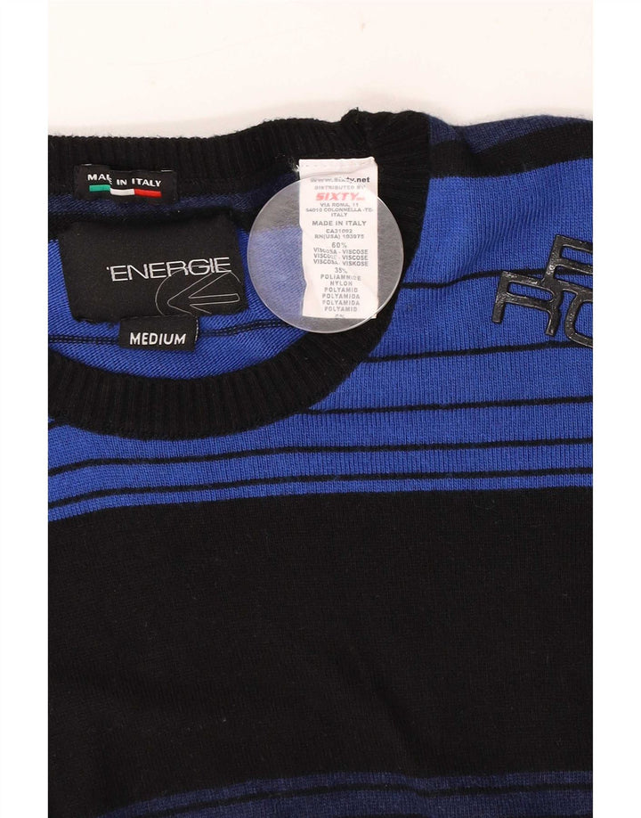 Energie Herre sweater med rund hals, mellemblå stribet viskose