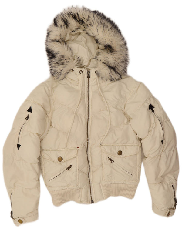 Lee Womens Hooded Bomber Polstret Jakke UK 10 Small Off White Polyester