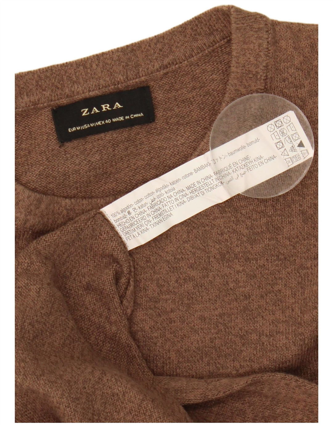 Zara Herre trøjetrøje med rund hals Medium Brun Flecked Bomuld