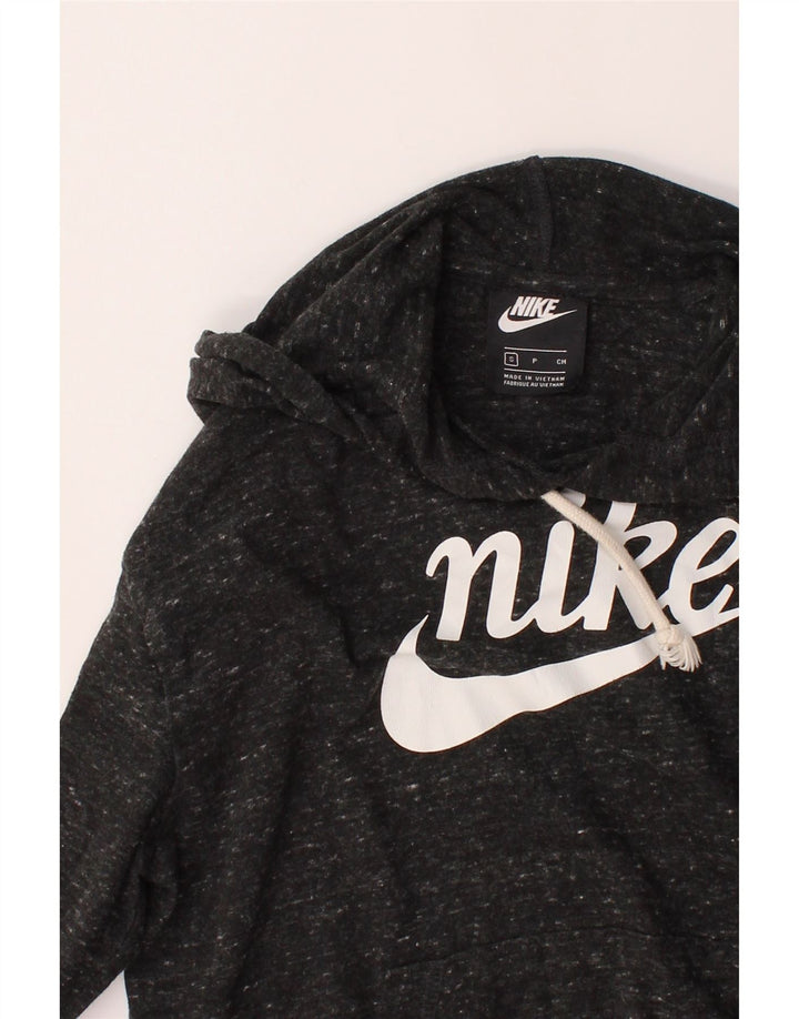 NIKE Womens Graphic Oversized Hoodie Jumper UK 10 Small Grey Flecked Vintage Nike and Second-Hand Nike from Messina Hembry 