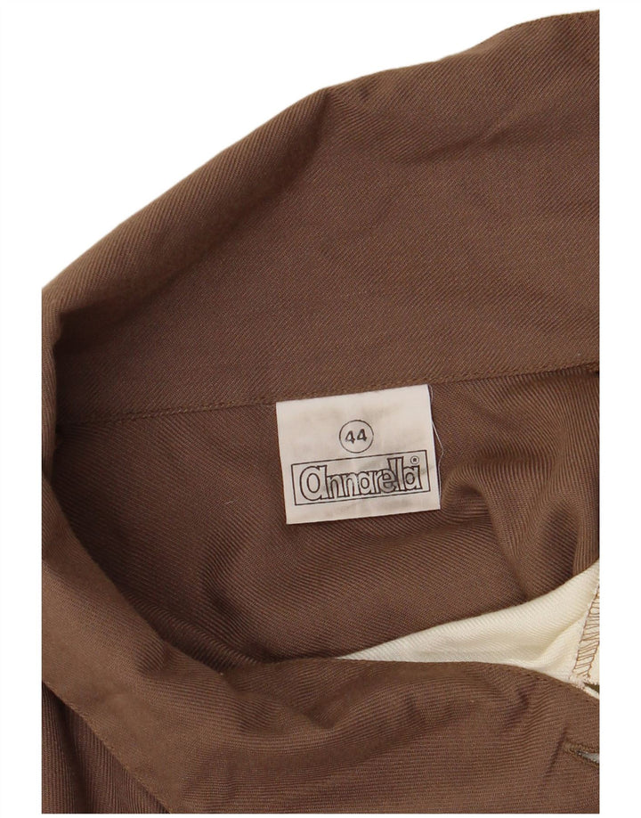 Vintage Dame Langærmet Bluse Top EU 44 XL Brun Colourblock Polyester