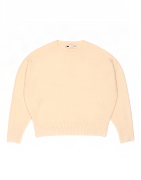 Zara Dame Oversized Crew Neck Jumper Sweater UK 10 Small Off White