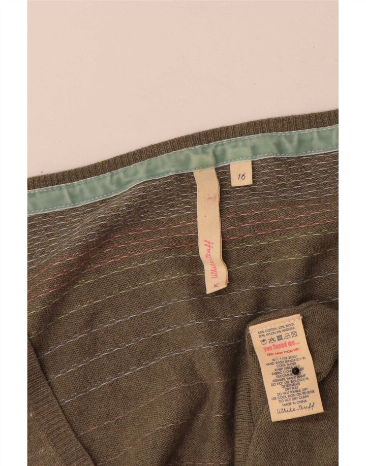 White Stuff Dame Cardigan Sweater UK 16 Stor Khaki Bomuld