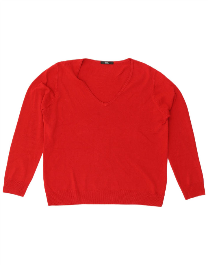 Marks & Spencer Dame V-hals Jumper Sweater UK 16 Stor Rød Akryl