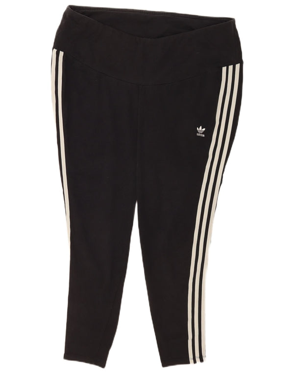 Adidas Dame Leggings UK 28-30 3XL Sort Stribet Bomuld Sports