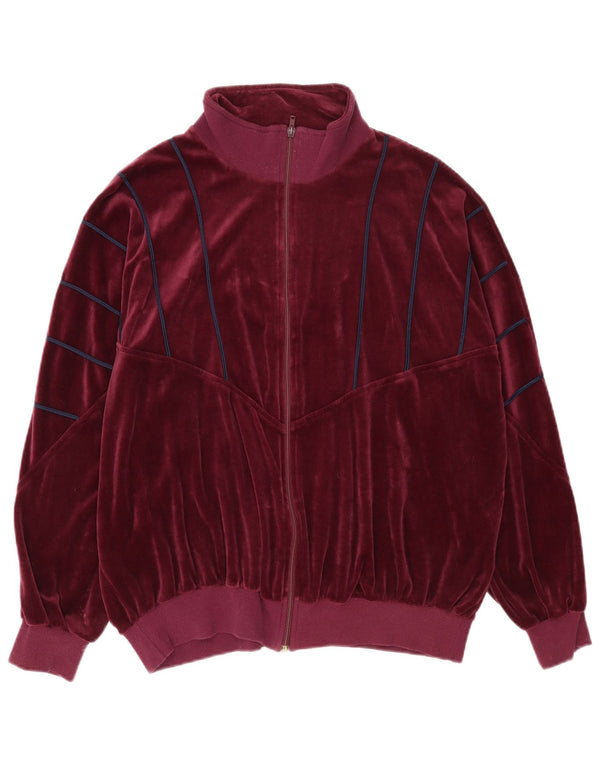 Vintage dame velour træningsdragt topjakke UK 20 2XL Burgundy stribet