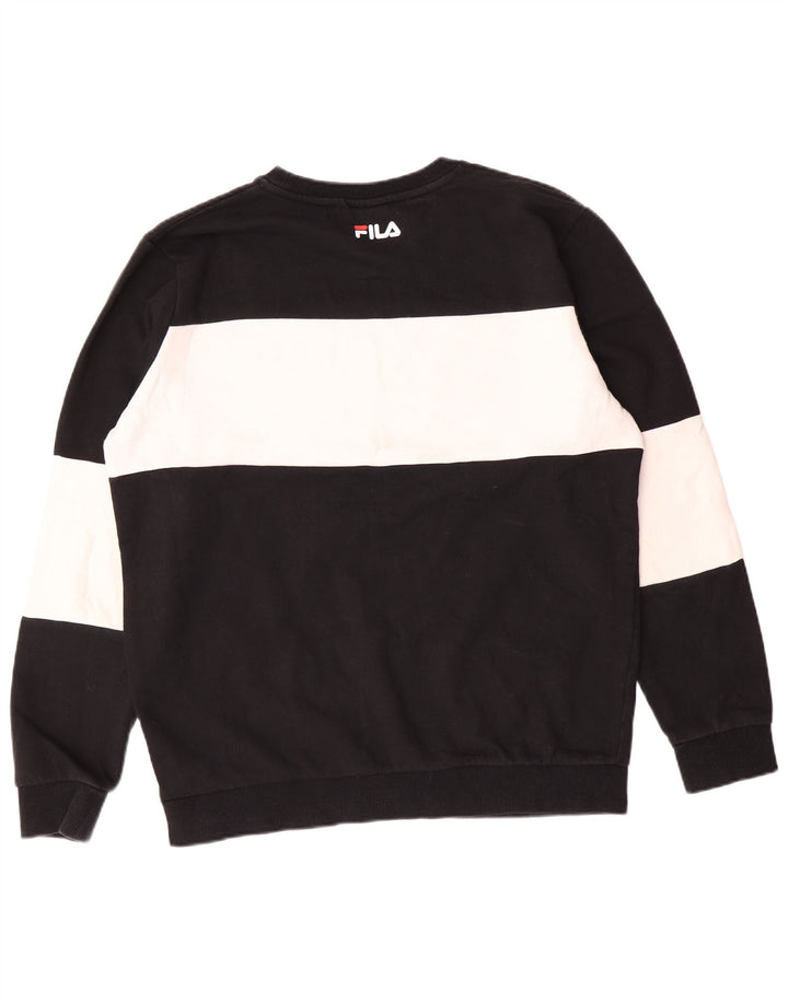 FILA Mens Graphic Sweatshirt Jumper Medium Black Colourblock Cotton