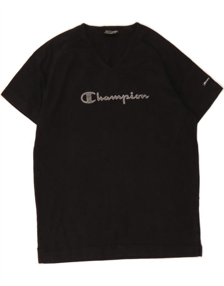 CHAMPION Womens Graphic T-Shirt Top UK 12 Medium Black Cotton Vintage Champion and Second-Hand Champion from Messina Hembry 
