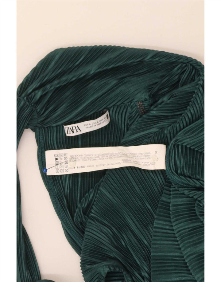 Zara Dame ærmeløs bluse Top UK 14 Stor grøn stribet polyester