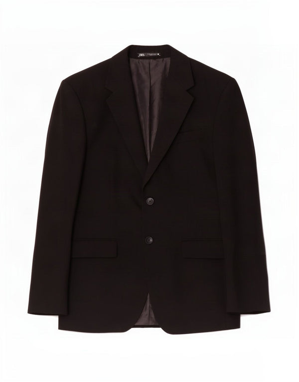 Zara Mens 2 Button Blazer Jacket EU 48 Medium Black Viscose