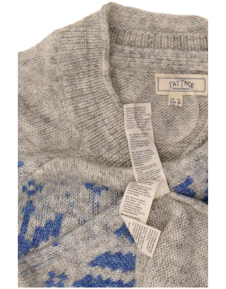 FAT FACE Dame sweater med rund hals DK 10 Small Grey Fair Isle