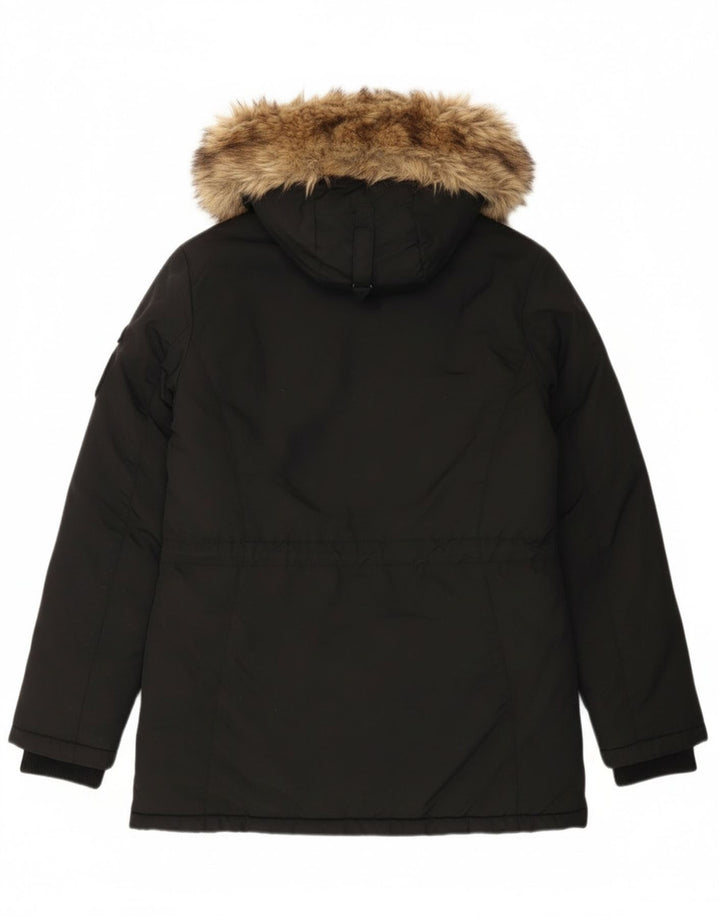 Superdry Parkajakke med hætte til kvinder UK 12 Medium Sort Nylon