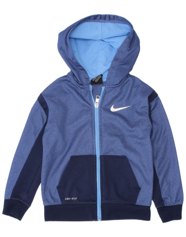 Nike Boys Dri Fit Zip Hoodie Sweater 4-5 Years Small Blue Colourblock