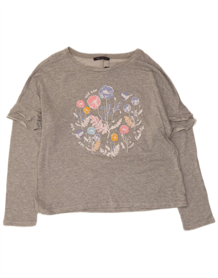 Marks & Spencer Dame Grafisk Top Langærmet UK 16 Large Grey Floral