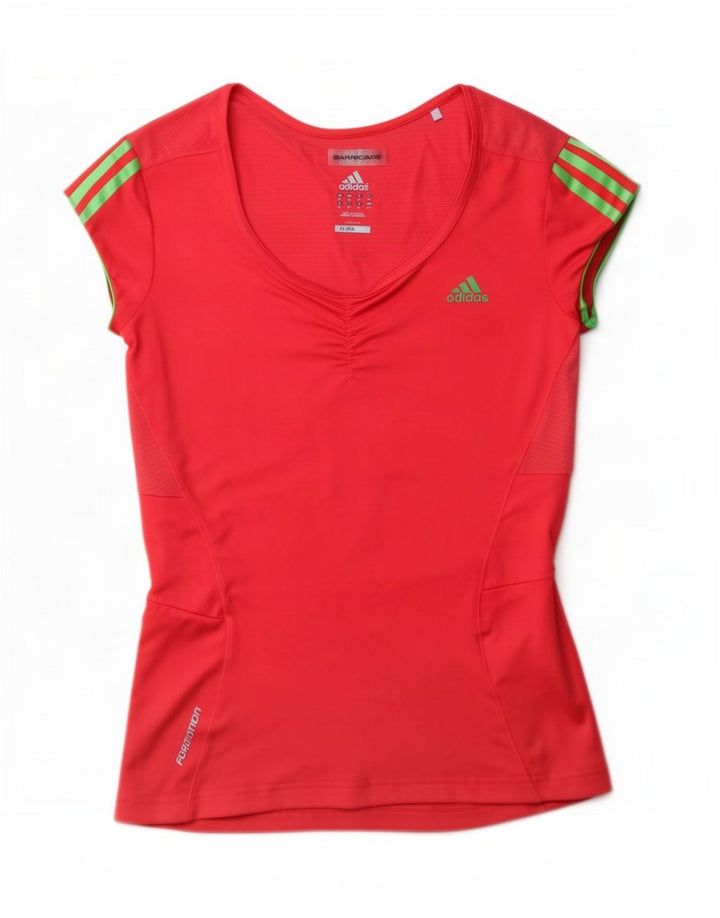 Adidas Dame Climalite T-Shirt Top UK 10 Lille Rød Polyester