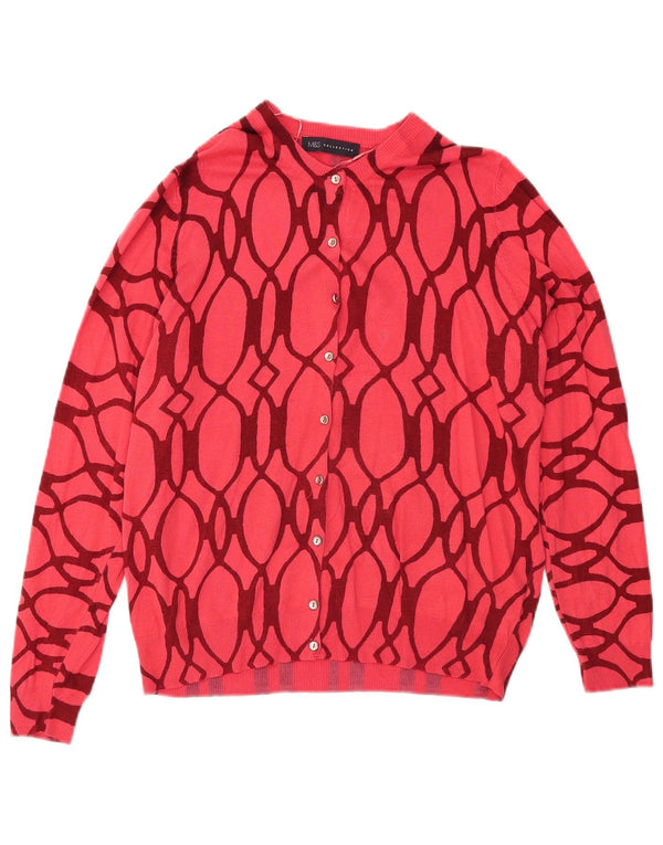 Marks & Spencer Dame Cardigan Sweater UK 18 XL Rød Geometrisk Viscose