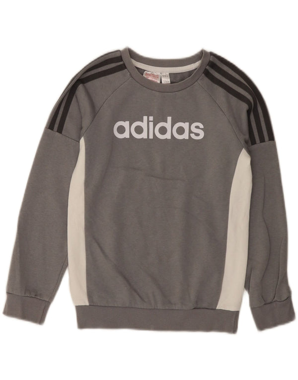 Adidas Boys Graphic Sweatshirt Jumper 7-8 år Grå Colourblock Bomuld