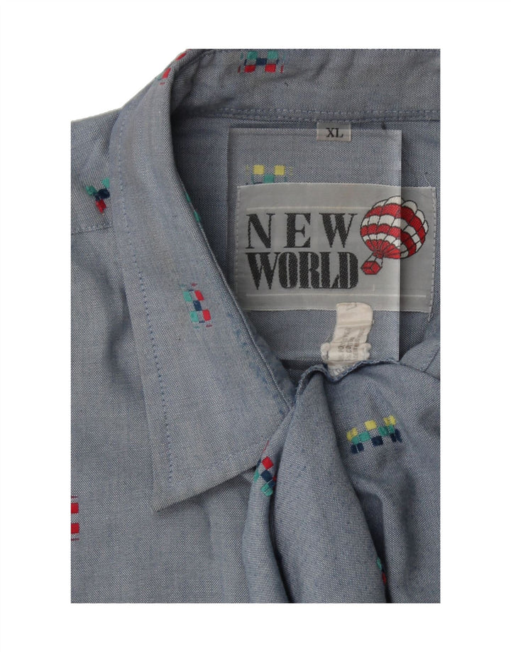 VINTAGE Mens Shirt XL Blue Spotted Polyester Vintage Vintage and Second-Hand Vintage from Messina Hembry 