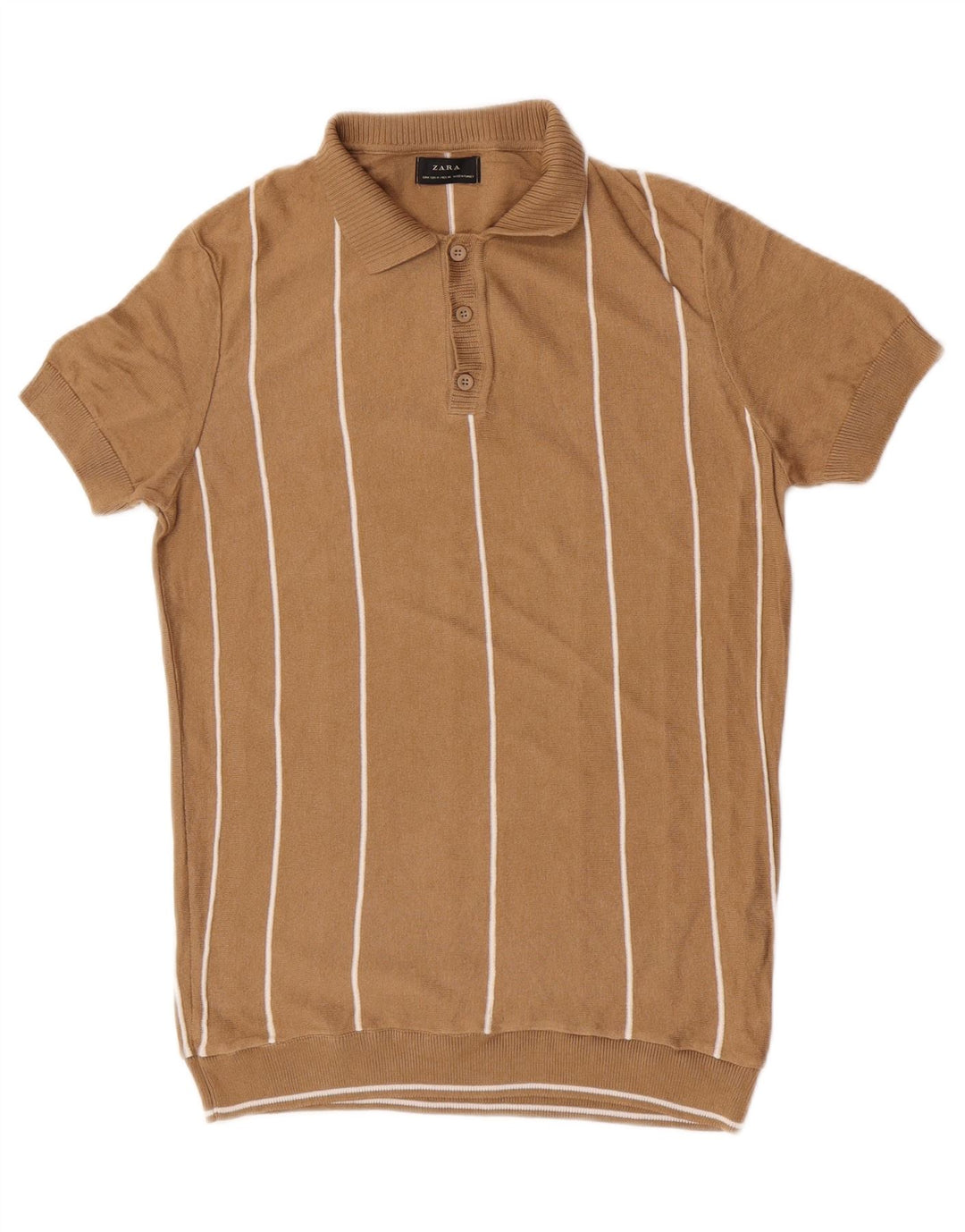 Zara Herre kortærmet polo-hals sweater mellem brun stribet