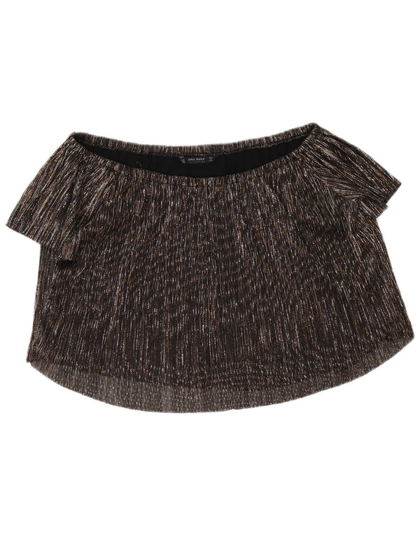 Zara Womens Oversized Crop Off Shoulder Top UK 4 XS Sort Flecked Polyester