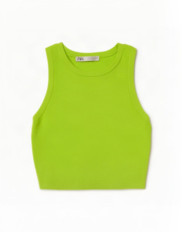 Zara Womens Crop Vest Top UK 8 Small Green Viscose