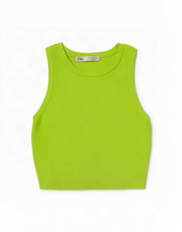 Zara Womens Crop Vest Top UK 8 Small Green Viscose