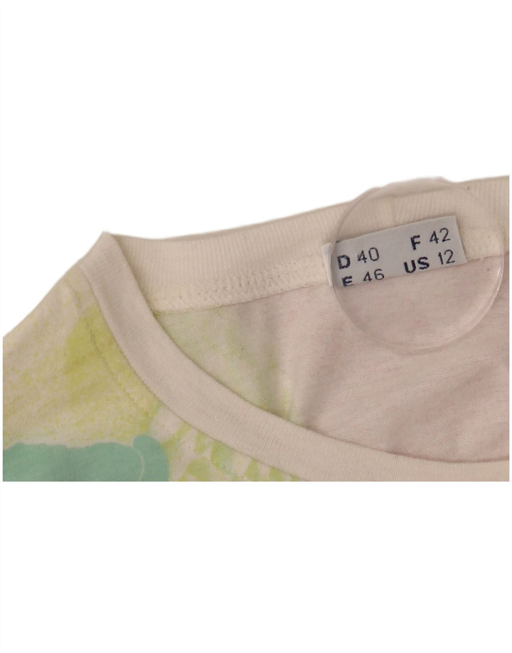 SERGIO TACCHINI Dame Grafisk T-Shirt Top US 12 Stor hvid blomstret bomuld
