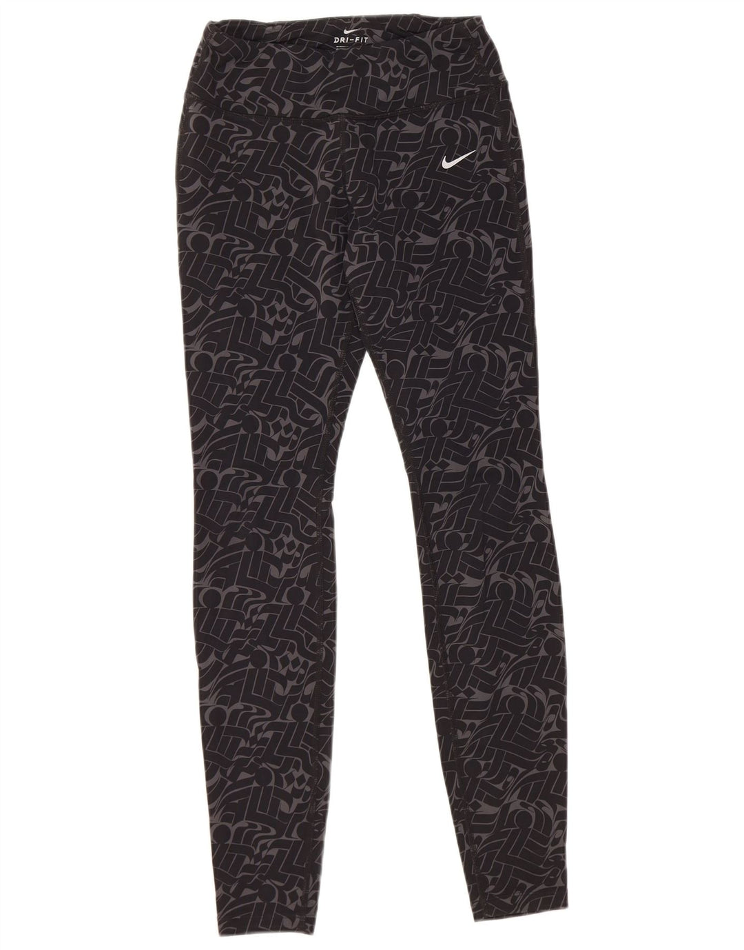 NIKE Dame Dri Fit Leggings UK 8 Lille sort geometrisk nylon