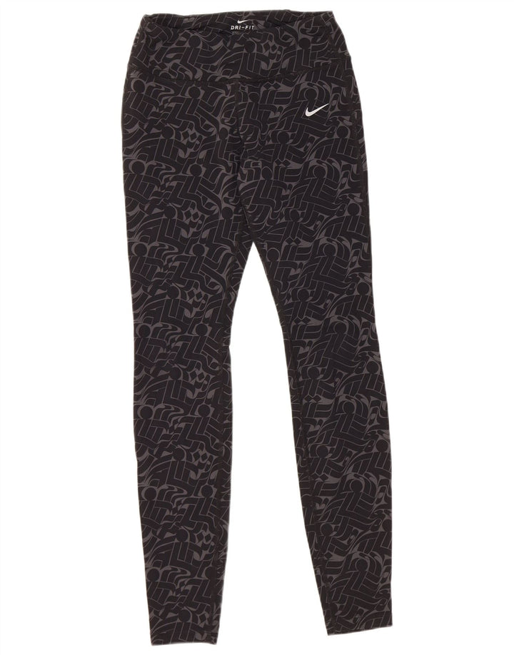 NIKE Dame Dri Fit Leggings UK 8 Lille sort geometrisk nylon