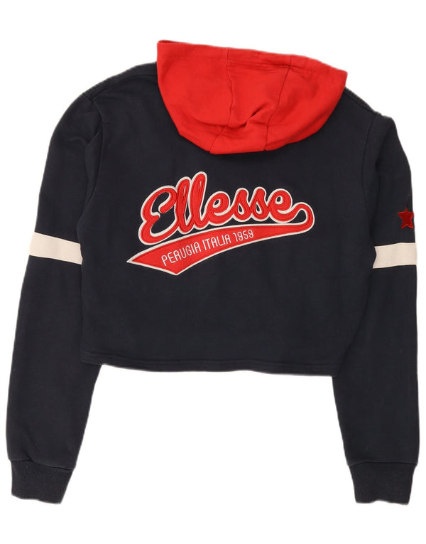 Ellesse Dame Crop Hoodie Jumper UK 14 Medium Navy Blue Colourblock