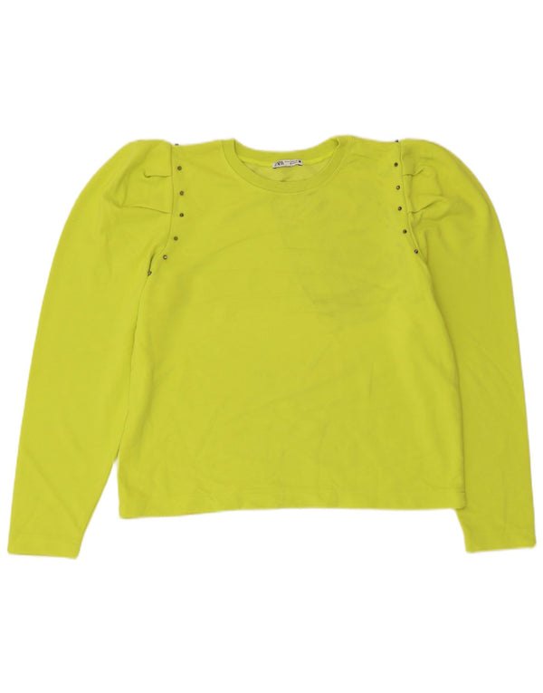 Zara Womens Crop Sweatshirt Jumper UK 14 Medium Green Bomuld