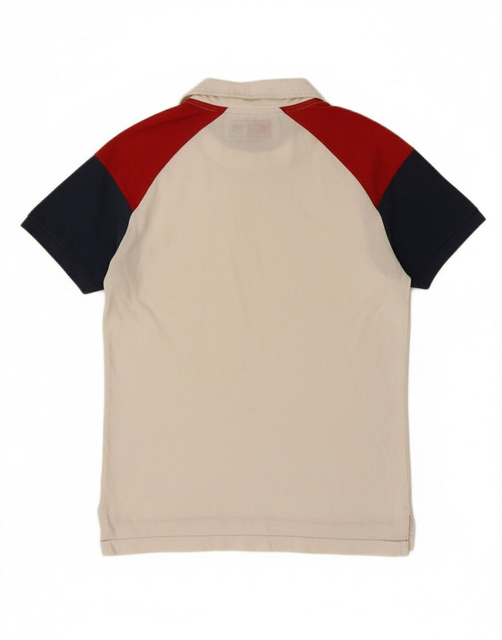TOMMY HILFIGER Mens Polo Shirt Small White Colourblock Cotton