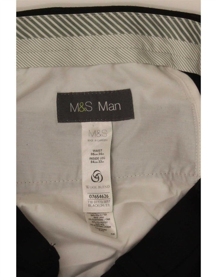 Marks & Spencer Straight Suit Bukser til mænd W34 L33 Sort polyester