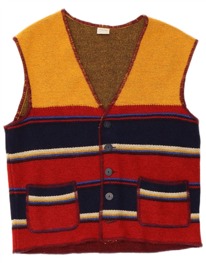 Benetton Herre ærmeløs cardigan sweater Lille flerfarvet stribet uld
